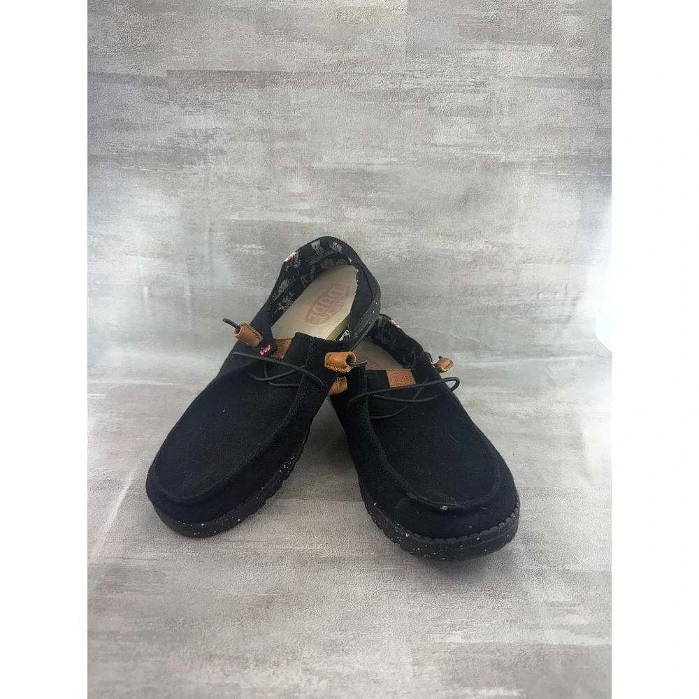 Hey Dude Wendy Washed Black Canvas Slip On Loafers Shoes Women Sz US 9 40297-001